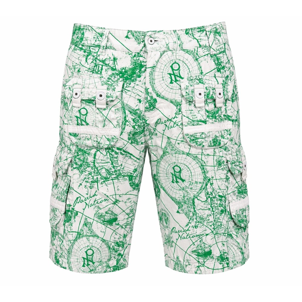 Parish Nation Cargo Shorts Men Size 36 Green Graphic Print Y2K Streetwear